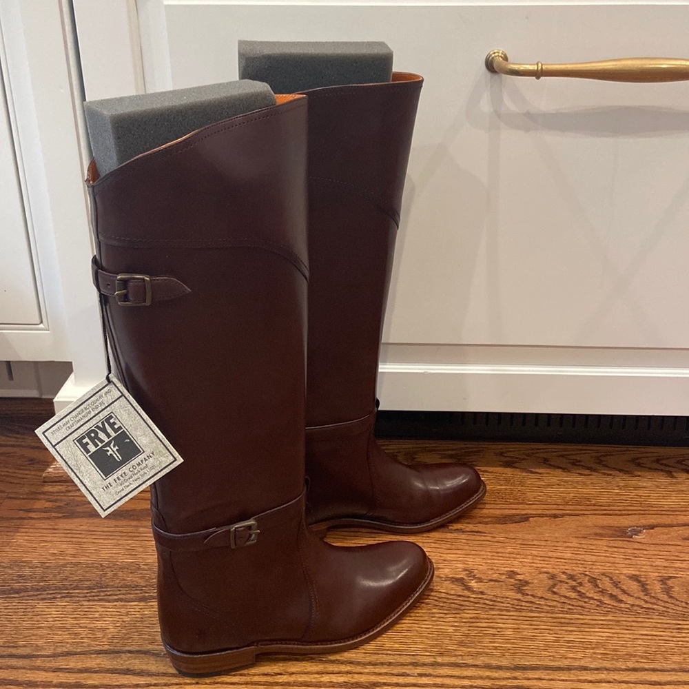 Brand New, 7M Frye Dorado Riding Boot in Dark Brown.